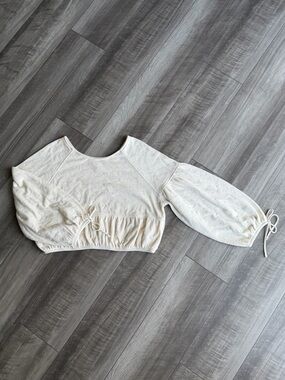 Aerie Endless Summer Cropped Sweatshirt Women’s Size S Cream Bubble Sleeves